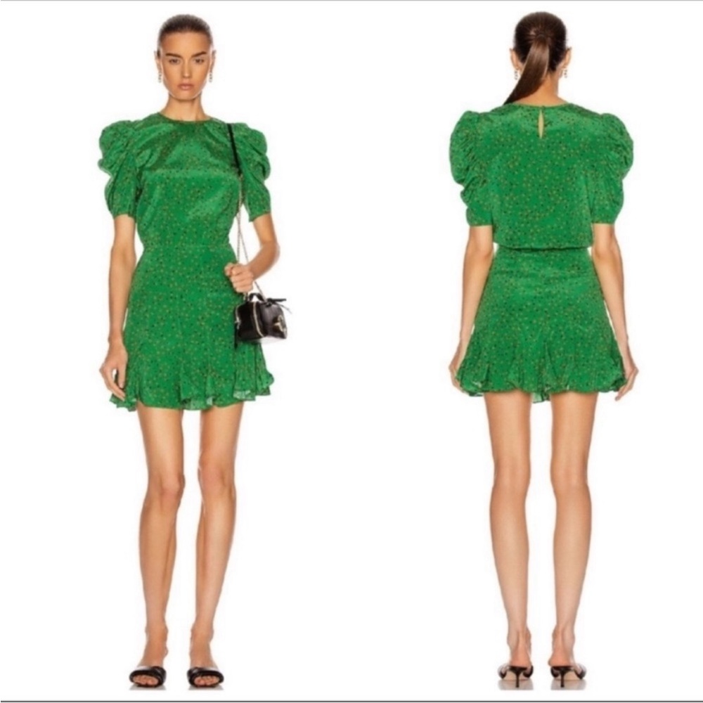 Veronica Beard Green Puff-Sleeve Mini Dress